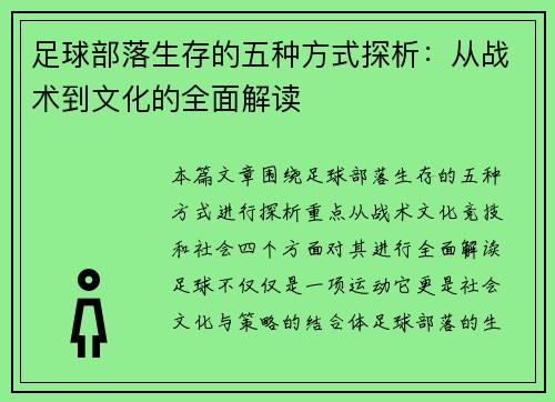足球部落生存的五种方式探析：从战术到文化的全面解读