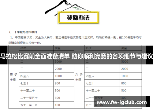 马拉松比赛前全面准备清单 助你顺利完赛的各项细节与建议